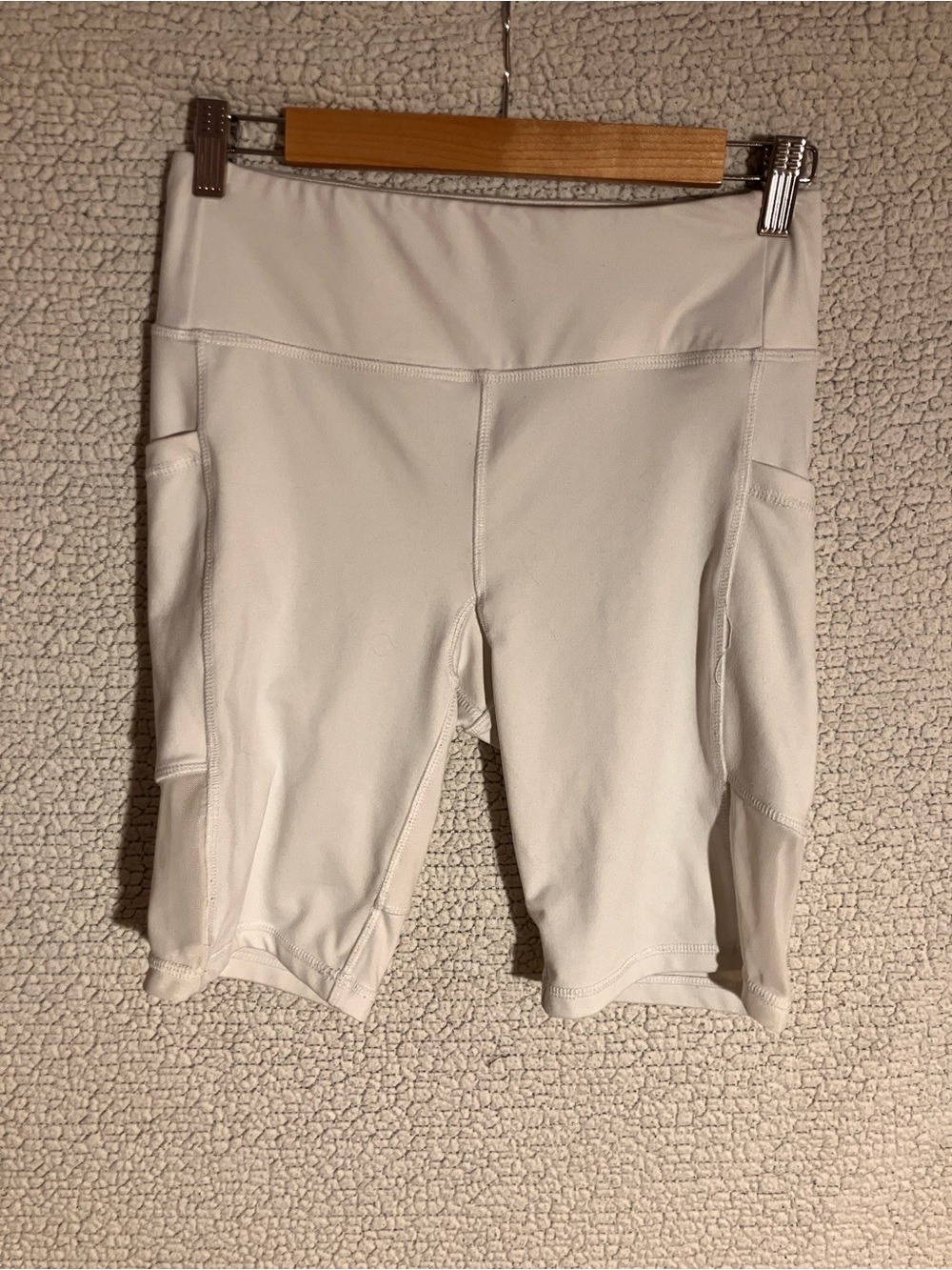 Women's High-Rise White Bike Shorts with Side Pockets